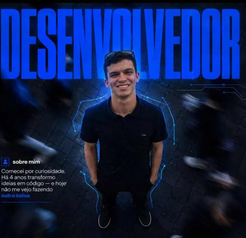 Gustavo Maggi em composição visual azul com identidade tecnológica