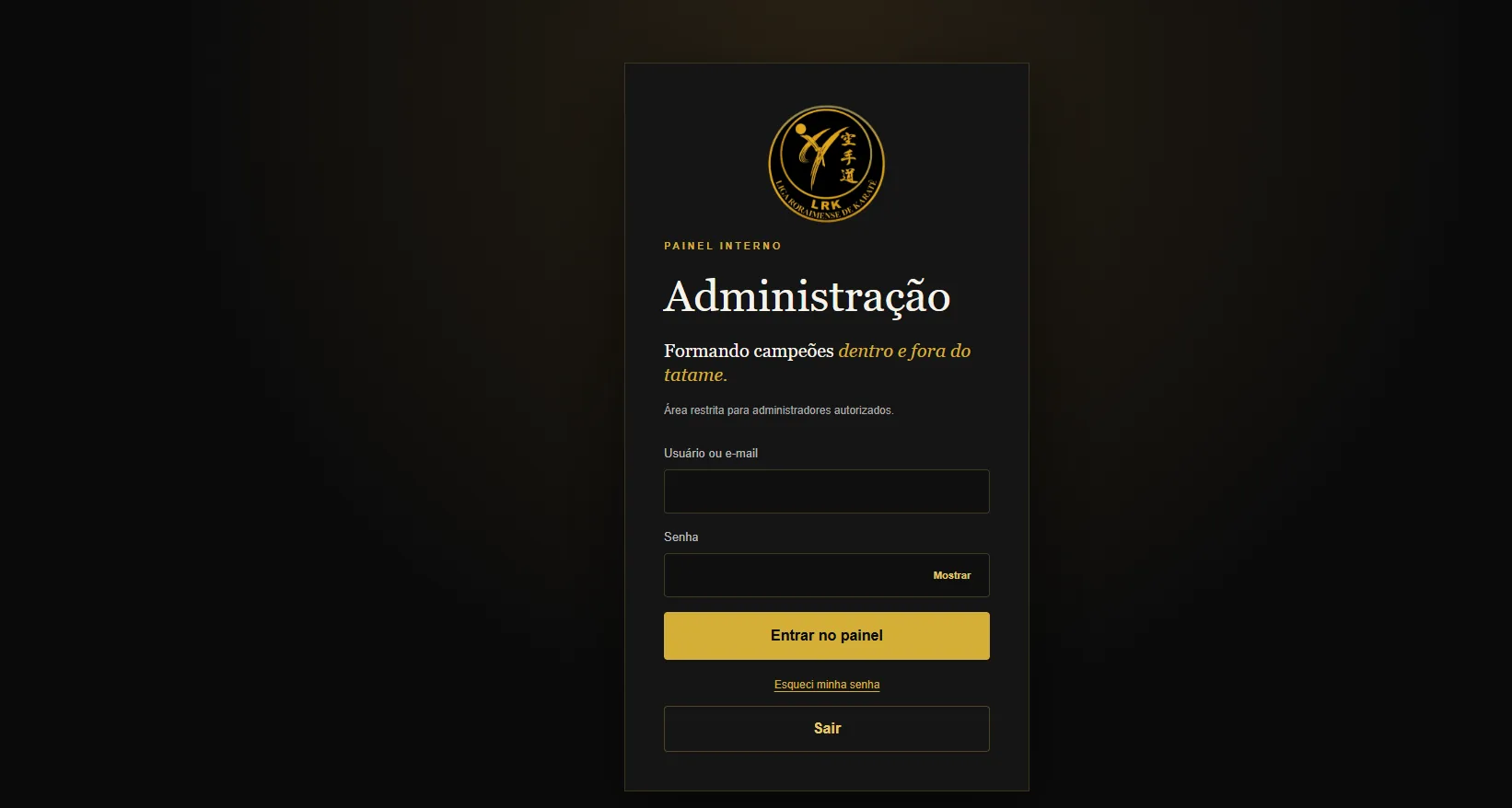 Painel administrativo da academia