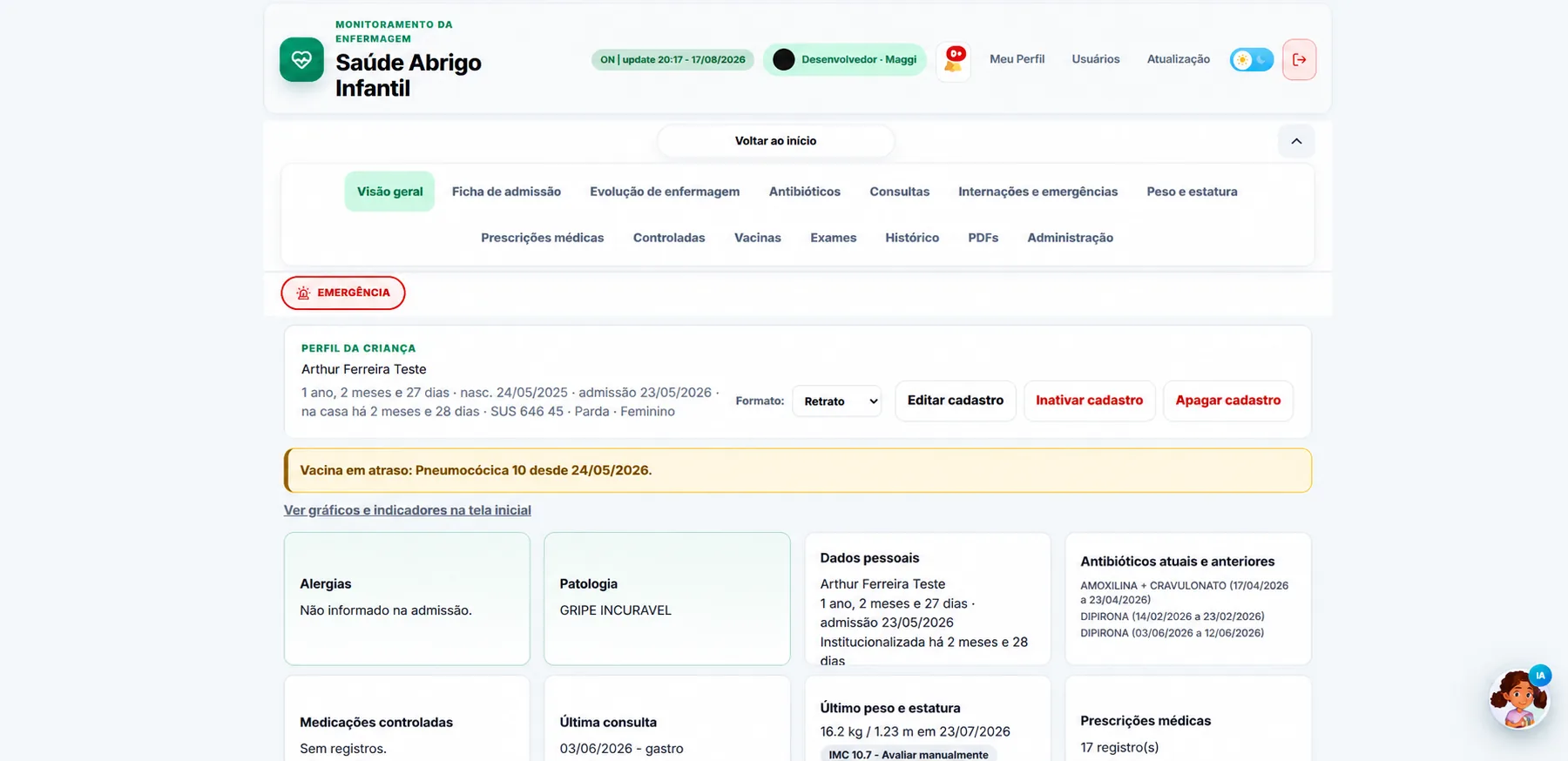 Perfil e prontuário de uma criança